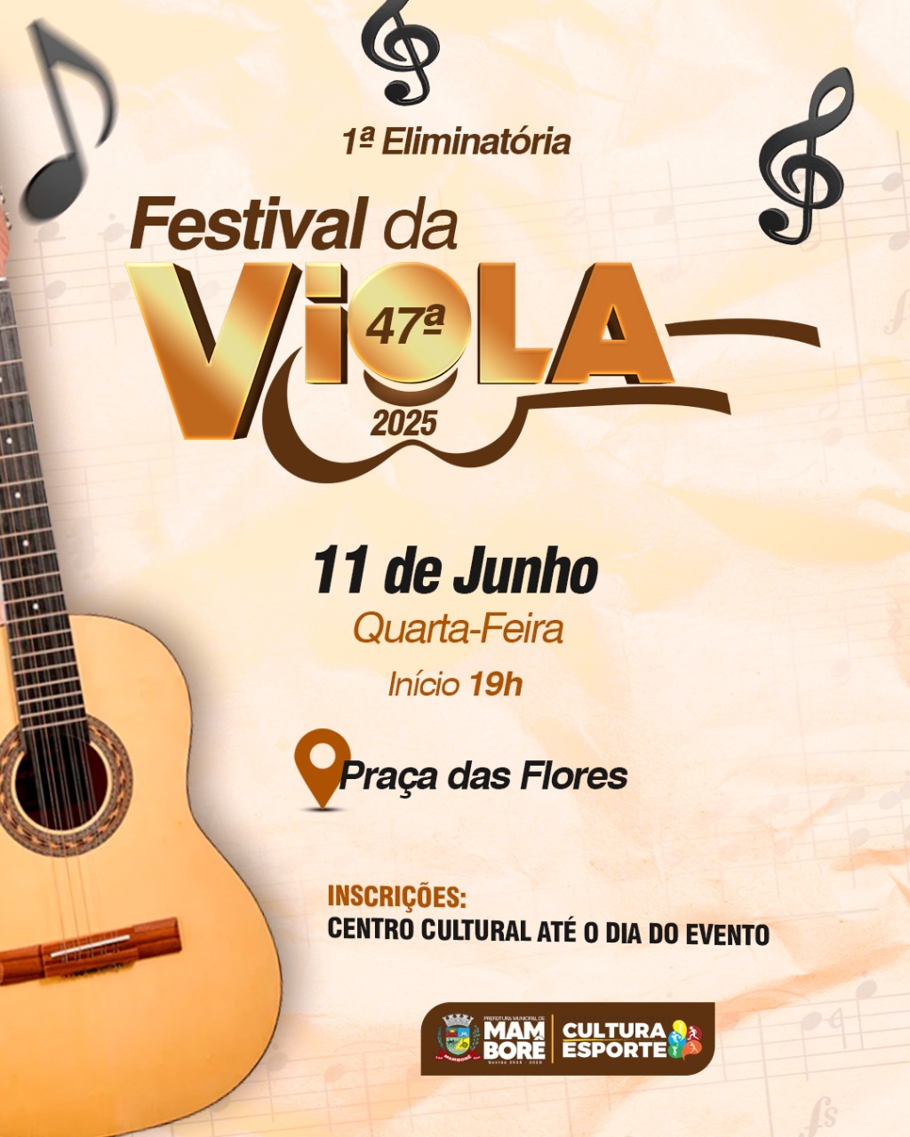 Nesta terça-feira na entrevista do dia com James Correia a Equipe da Secretaria Municipal de Cultura e Esporte estarão falando sobre o Festival da Viola. Começa nesta quarta feira dia 11 a 47ª Edição do Festival da Viola de Mamborê Mamborê se prepara para sediar a 47ª edição do Festival da Viola, um evento que visa reunir e integrar cantores do município e da região em uma grande festa da música sertaneja. Com regulamento já definido, o festival promete destacar o alto nível artístico dos participantes e valorizar os talentos locais. O festival terá início nesta quarta-feira dia 11 de junho, na Praça das Flores, em Mamborê, a partir das 19h30. A entrevista do dia desta terça feira irá falar tudo sobre o festival, etapas, participantes e premiações. Não  perca esta importante entrevista aqui na União FM depois do Jornal Comunitário.
